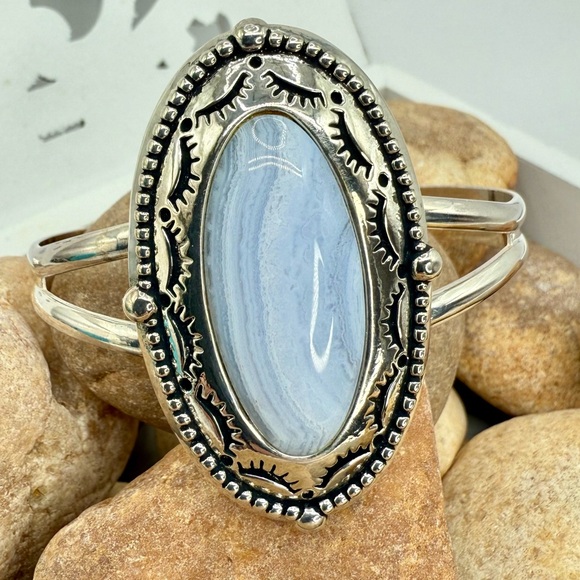Carolyn Pollack American West Sterling Silver Blue Lace Agate Cuff 6.5” - Picture 9 of 14